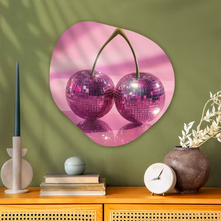 Glitter - Discobol - Roze - Kersen Wandcirkel Organisch Plexiglas middel -sfeer2