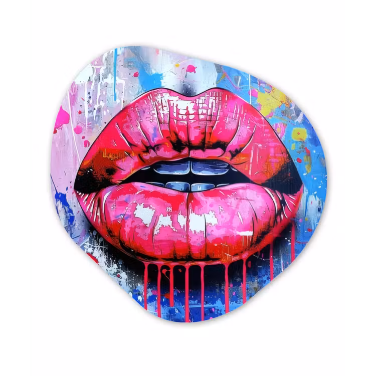 Graffiti - Lippen - Felroze - Geschilderd Wandcirkel Organisch Plexiglas middel -3d