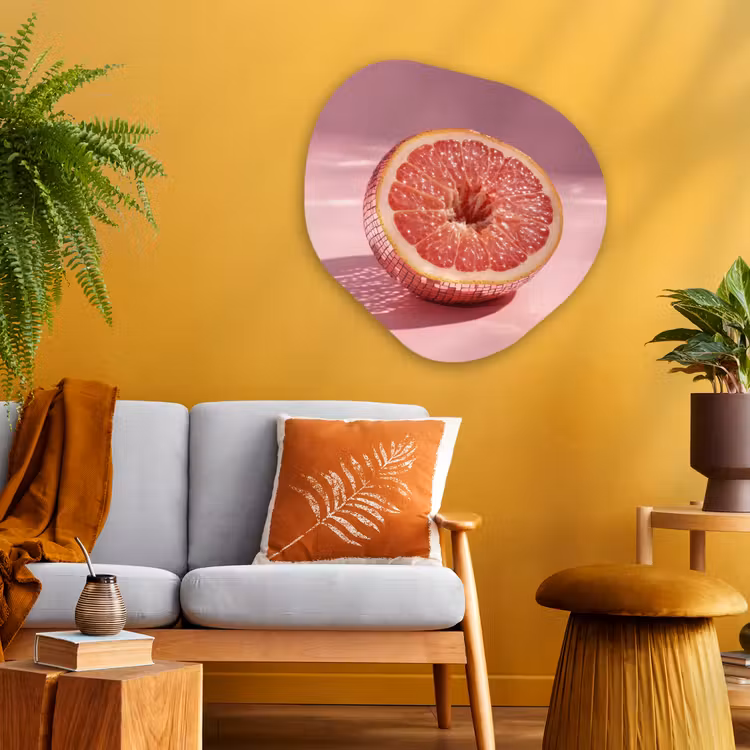 Grapefruit - Roze - Disco - Shiny Wandcirkel Organisch Plexiglas middel -sfeer4