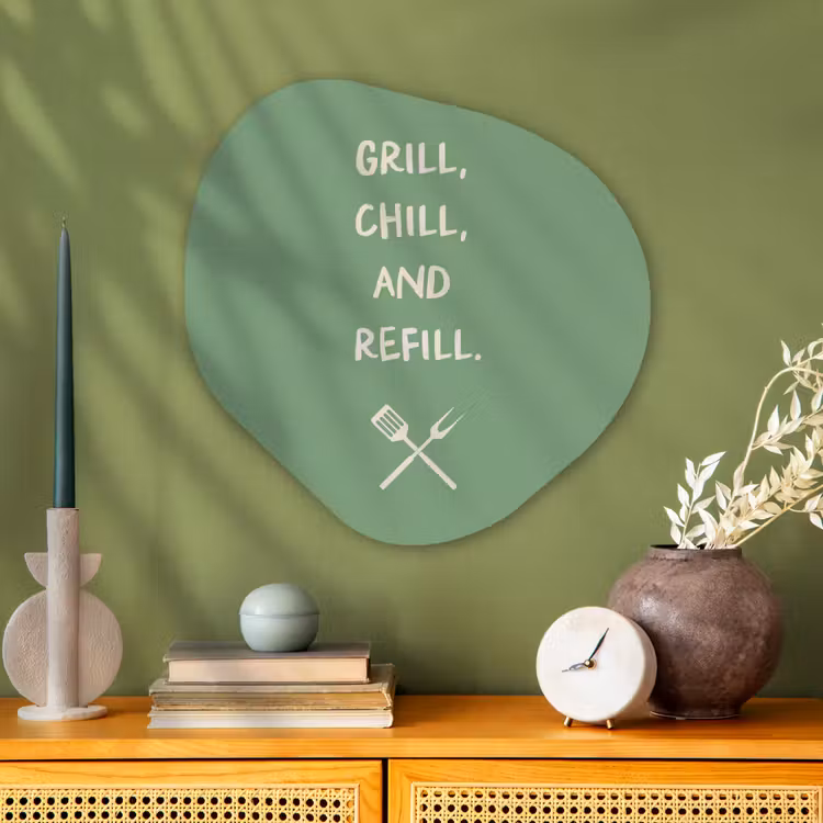 Grill - Groen - Zomer - Quote Wandcirkel Organisch Plexiglas middel -sfeer2