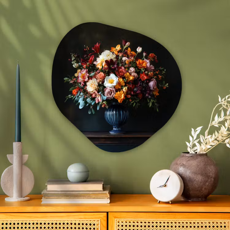Groot - Bloemen - Vaas - Boeket Wandcirkel Organisch Plexiglas middel -sfeer2