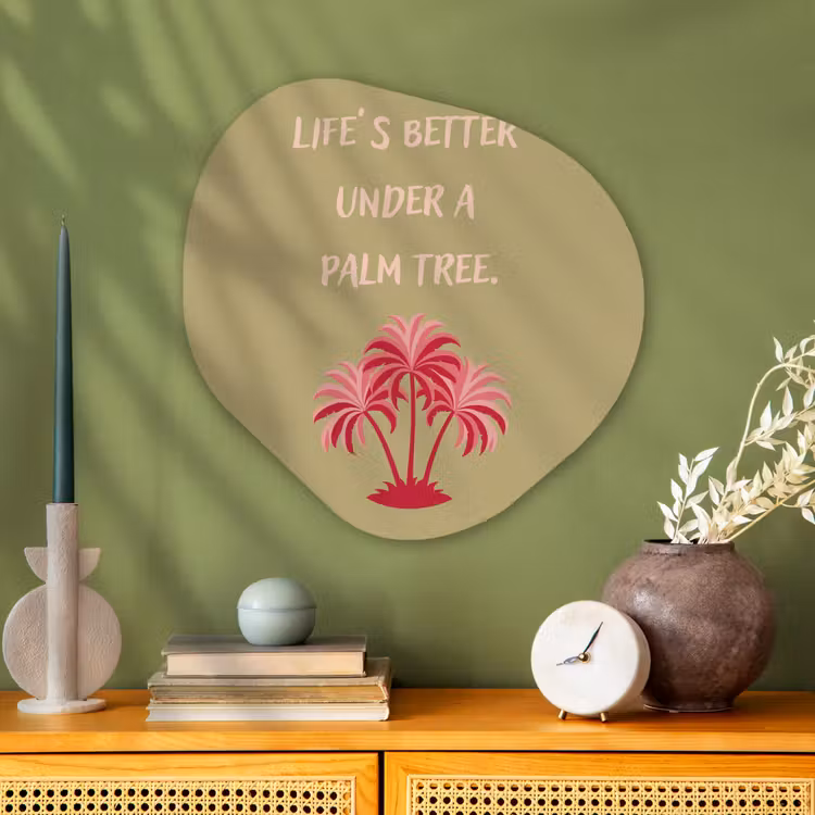 Groen - Zomer - Quote - Palmboom Wandcirkel Organisch Plexiglas middel -sfeer2