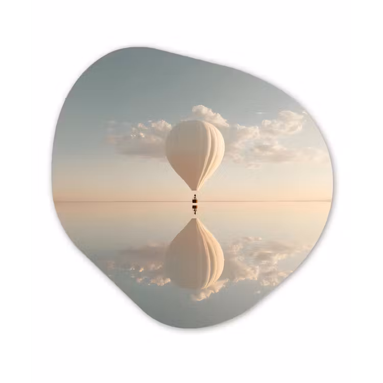 Luchtballon - Wolken - Water - Blauw Wandcirkel Organisch Plexiglas middel -3d