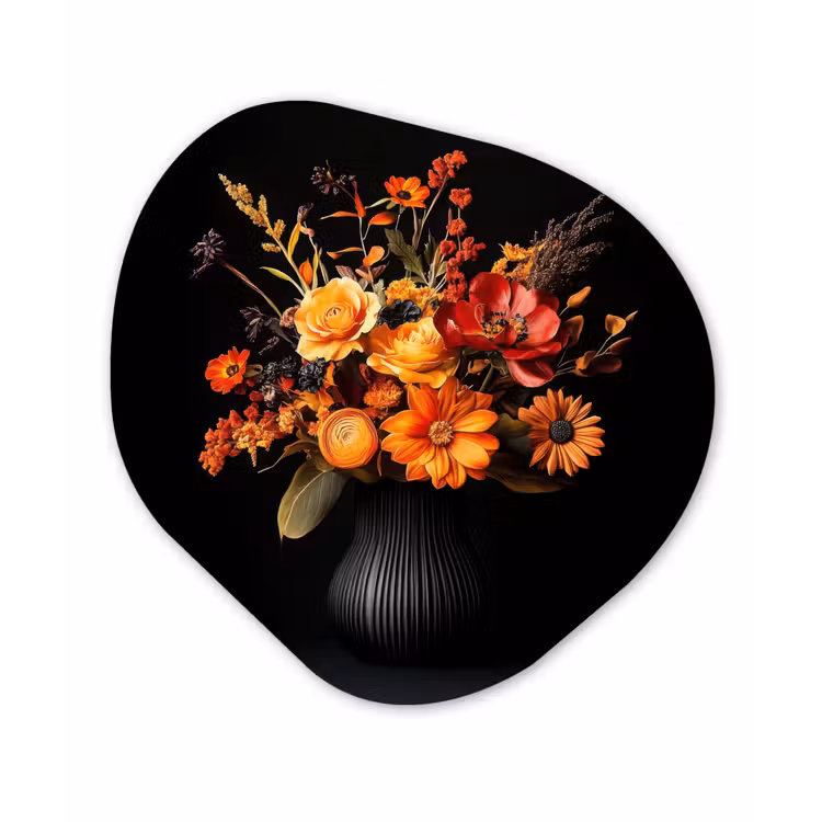 Herfst - Boeket - Oranje Wandcirkel Organisch Plexiglas middel -3d