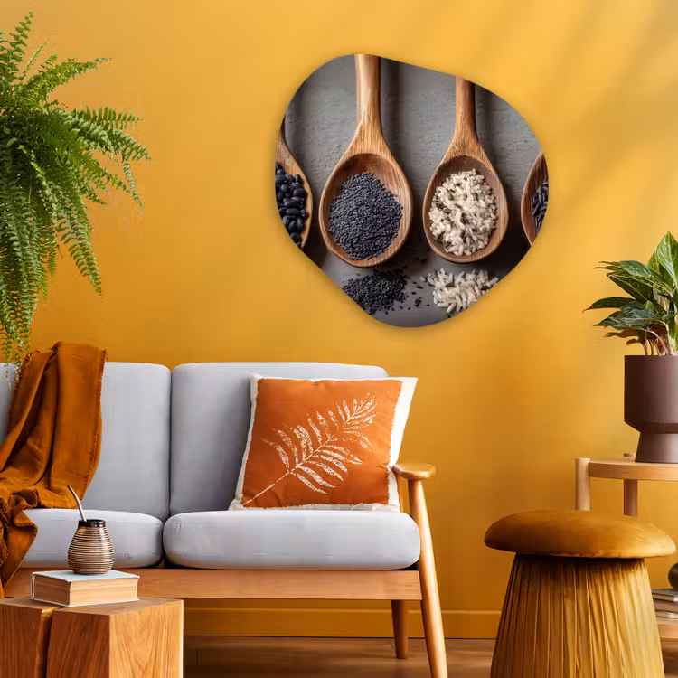 Houten - Lepels - Rijst - Zaden Wandcirkel Organisch Plexiglas middel -sfeer4