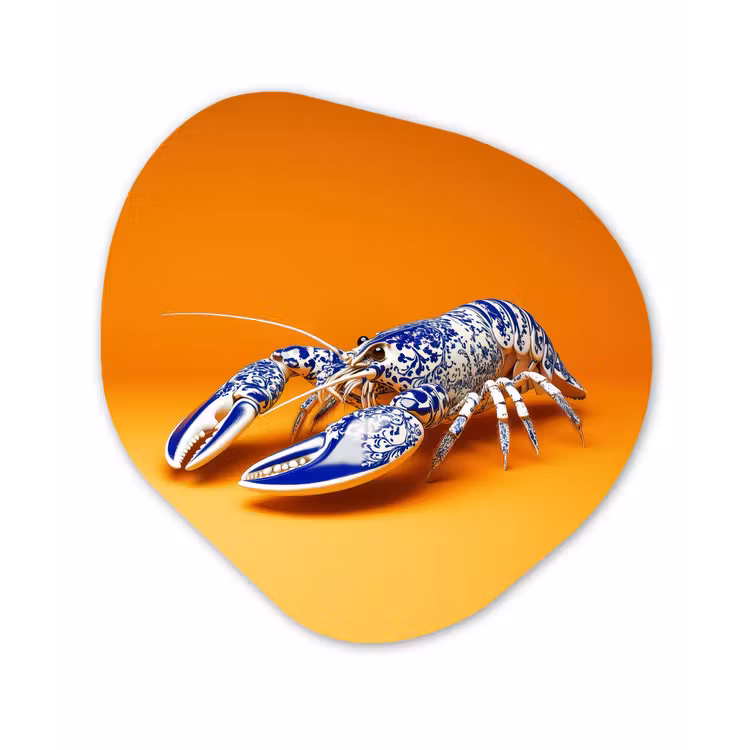 Kreeft - Delftsblauw - Schild - Stoer - Oranje Wandcirkel Organisch Plexiglas middel -3d