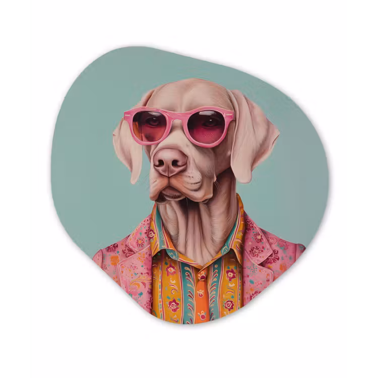 Hond - Overhemd - Bloemen - Bril Wandcirkel Organisch Plexiglas middel -3d