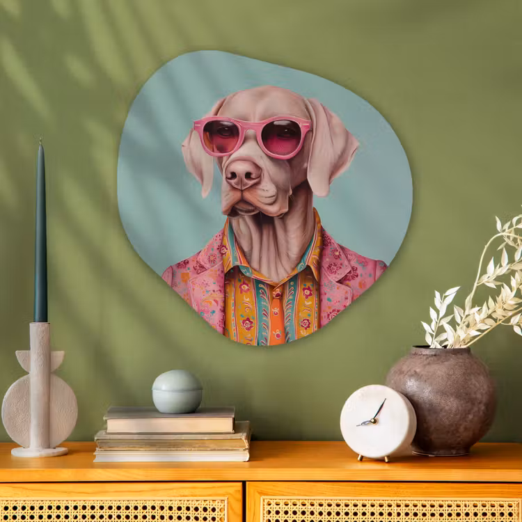 Hond - Overhemd - Bloemen - Bril Wandcirkel Organisch Plexiglas middel -sfeer2