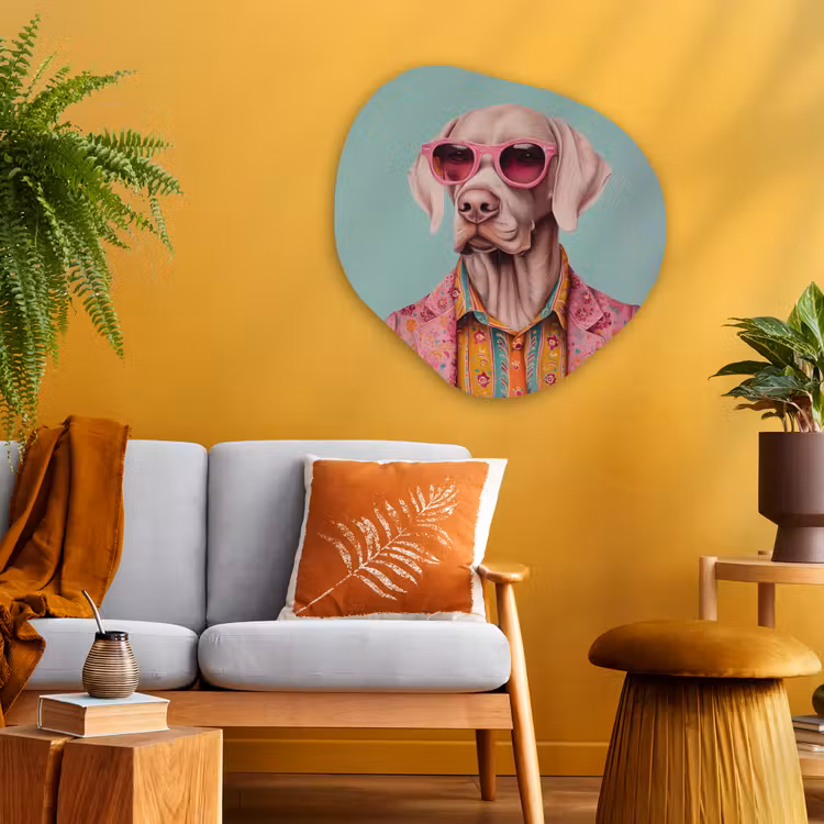 Hond - Overhemd - Bloemen - Bril Wandcirkel Organisch Plexiglas middel -sfeer4