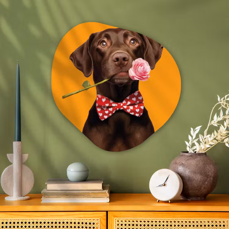 Hond - Oranje - Roos - Valentijn Wandcirkel Organisch Plexiglas middel -sfeer2