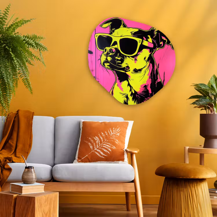 Hond - Zonnebril - Roze - Art Wandcirkel Organisch Plexiglas middel -sfeer4
