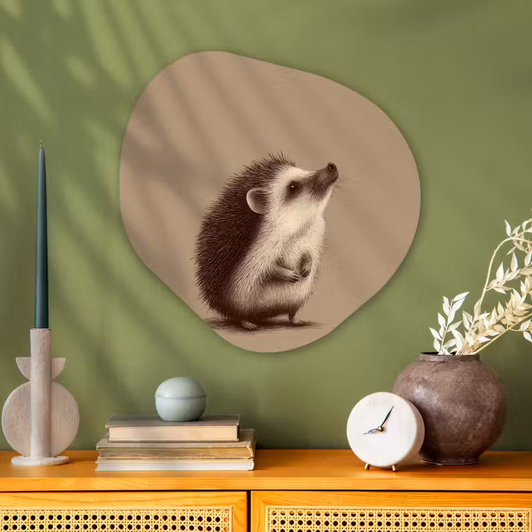 Egel - Snuitje - Bruin - Stekels Wandcirkel Organisch Plexiglas middel -sfeer2