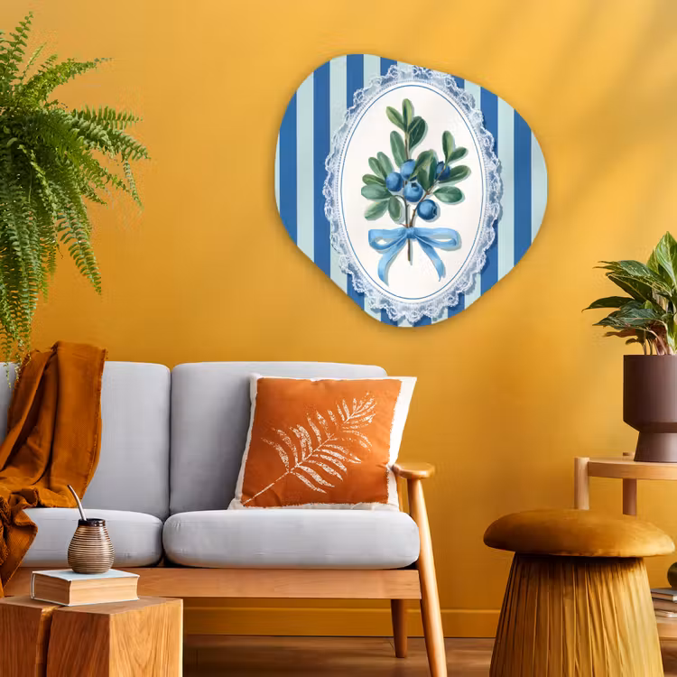 Illustratie - Bessen - Blauw - Strepen Wandcirkel Organisch Plexiglas middel -sfeer4