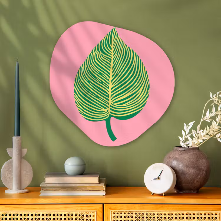 Illustratie - Blad - Minimalistisch - Groen Wandcirkel Organisch Plexiglas middel -sfeer2