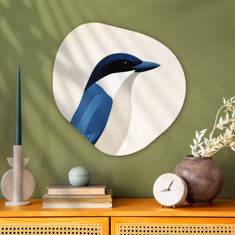 Illustratie - Blauw - Vogel Wandcirkel Organisch Plexiglas middel -sfeer2