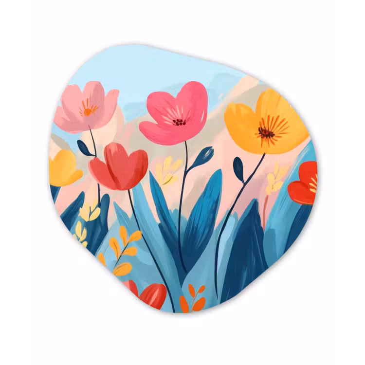 Illustratie - Bloemen - Kleurrijk Wandcirkel Organisch Plexiglas middel -3d