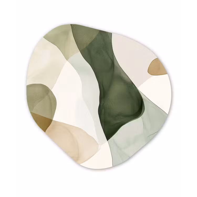 Japandi - Abstract - Groen Wandcirkel Organisch Plexiglas middel -3d