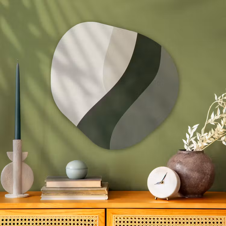 Japandi - Groen - Abstract - Modern Wandcirkel Organisch Plexiglas middel -sfeer2