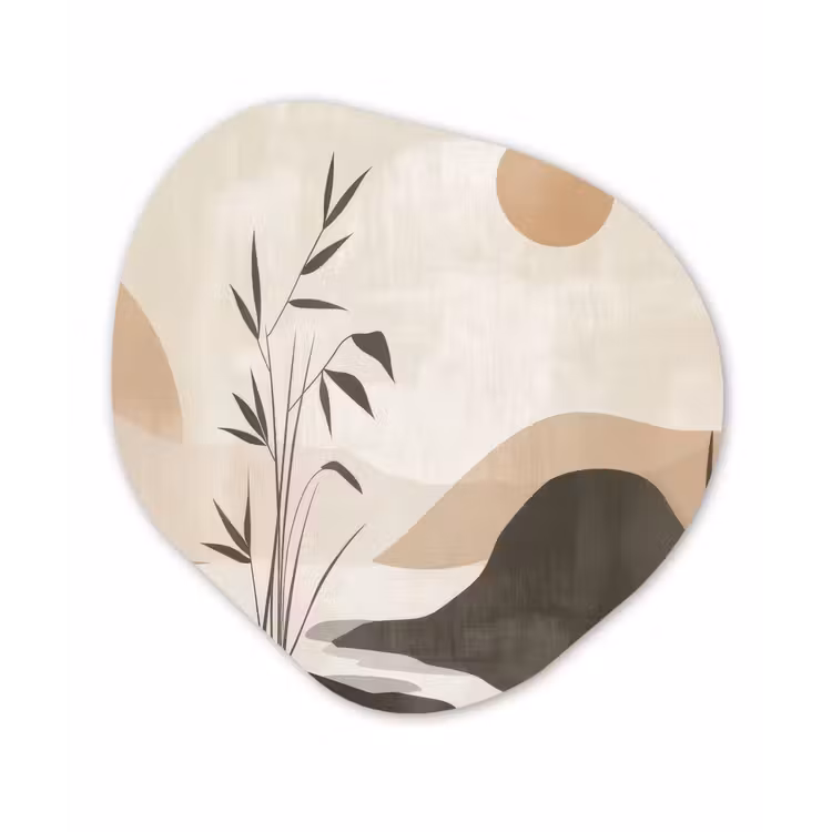 Japandi - Landschap - Beige Wandcirkel Organisch Plexiglas middel -3d