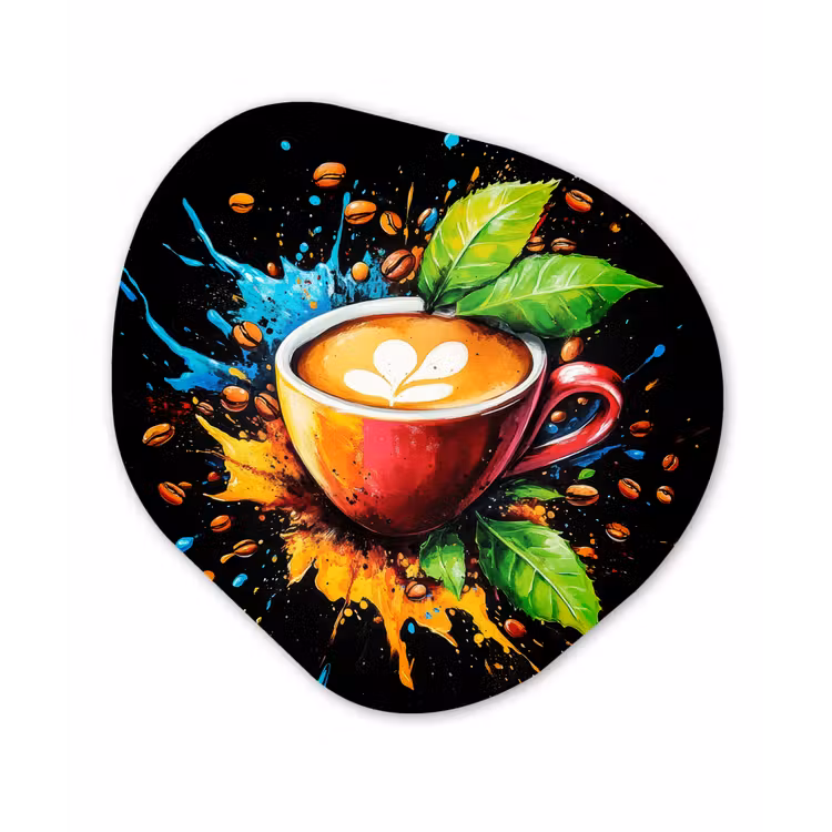 Koffie - Graffiti - Drinken - Abstract Wandcirkel Organisch Plexiglas middel -3d