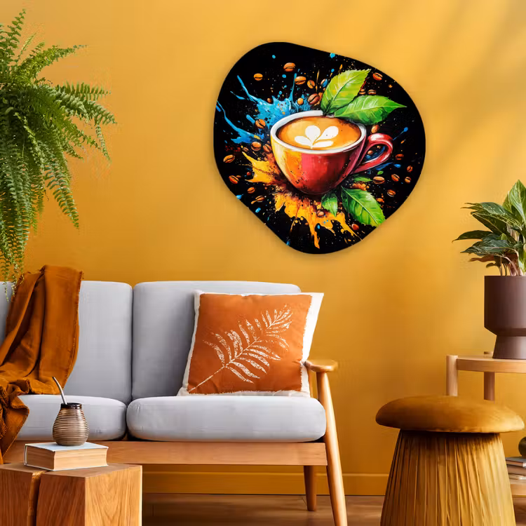 Koffie - Graffiti - Drinken - Abstract Wandcirkel Organisch Plexiglas middel -sfeer4