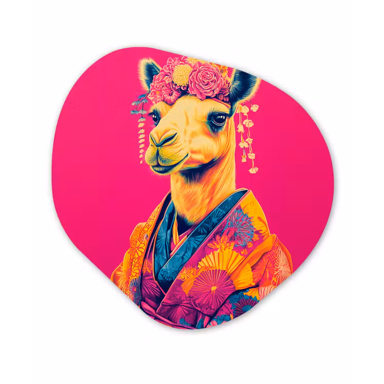 Kameel - Bloemen - Kimono - Waaiers Wandcirkel Organisch Plexiglas middel -3d