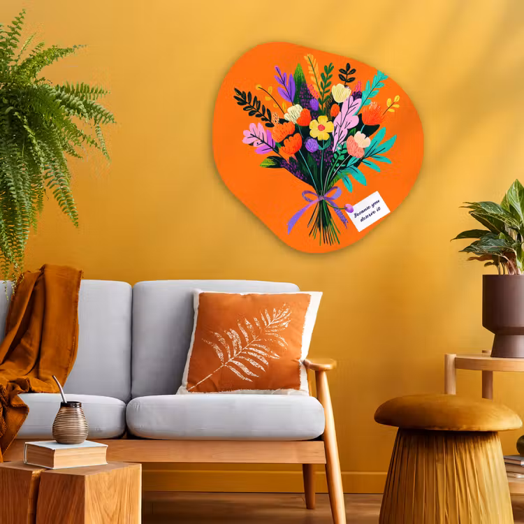 Kaartje - Boeket - Bloemen Wandcirkel Organisch Plexiglas middel -sfeer4