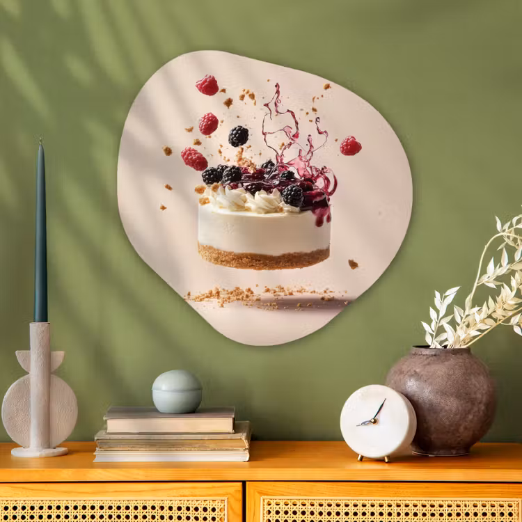 Cheesecake - Eten - Roze - Taart Wandcirkel Organisch Plexiglas middel -sfeer2