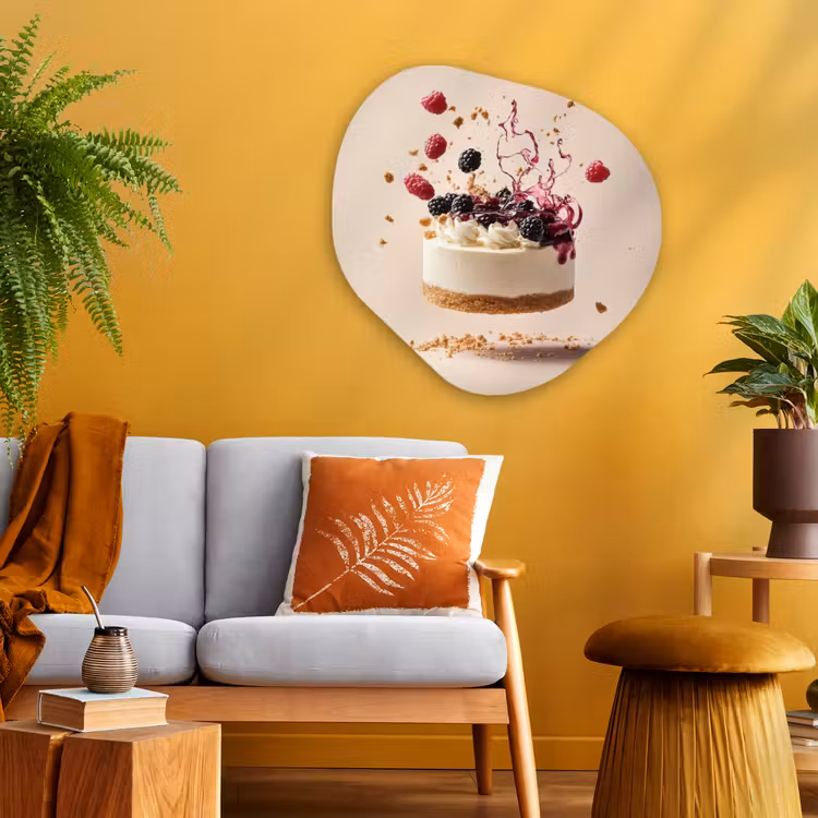 Cheesecake - Eten - Roze - Taart Wandcirkel Organisch Plexiglas middel -sfeer4