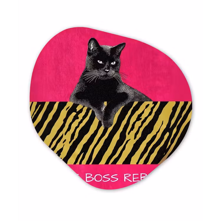 Kat - Baas - Roze - Tijgerprint Wandcirkel Organisch Plexiglas middel -3d
