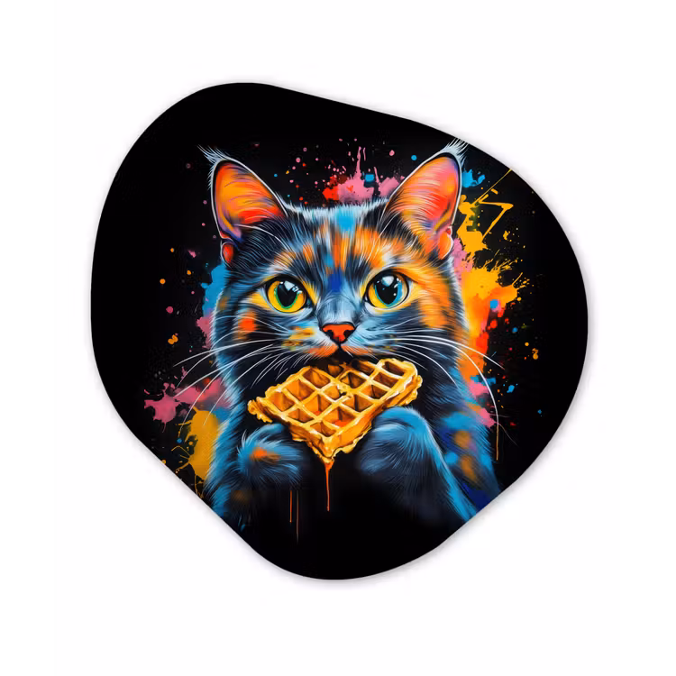 Kat - Graffiti - Kleurrijk - Wafel - Eten Wandcirkel Organisch Plexiglas middel -3d