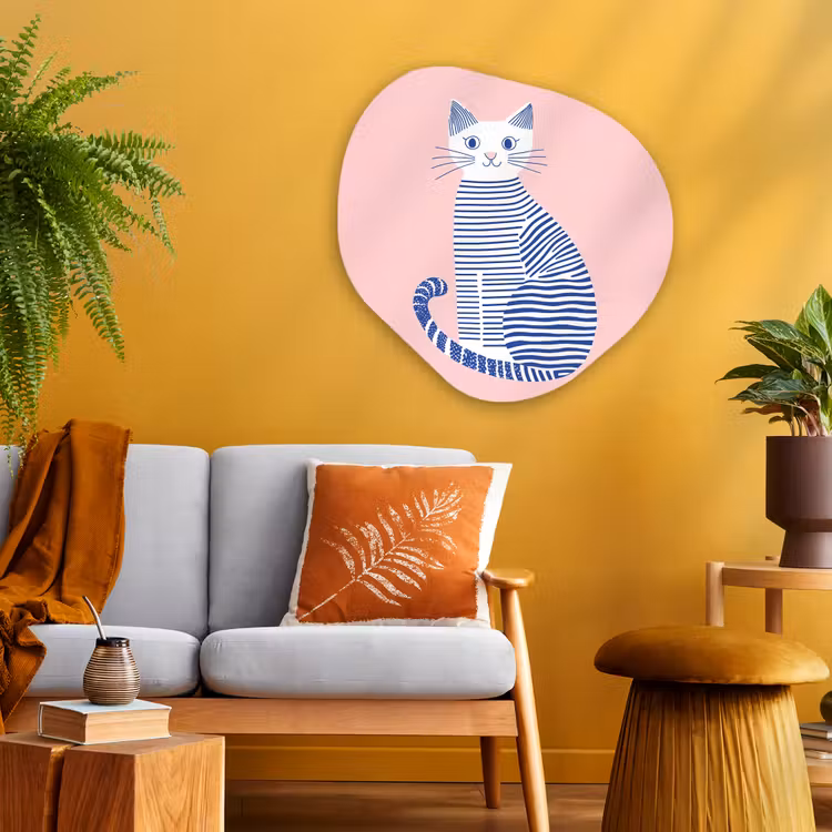 Kat - Illustratie - Minimalistisch - Roze Wandcirkel Organisch Plexiglas middel -sfeer4