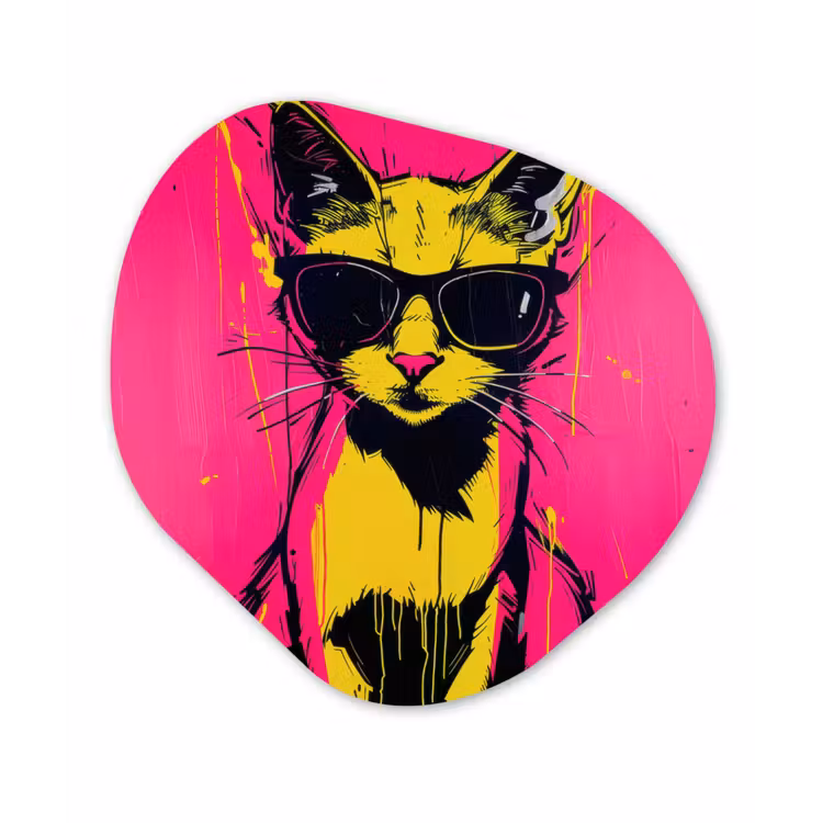 Kat - Art - Zonnebril - Roze Wandcirkel Organisch Plexiglas middel -3d
