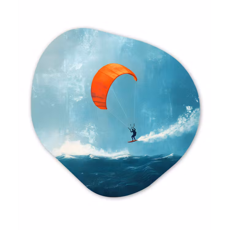 Kitesurfer - Oranje - Zee - Lucht Wandcirkel Organisch Plexiglas middel -3d