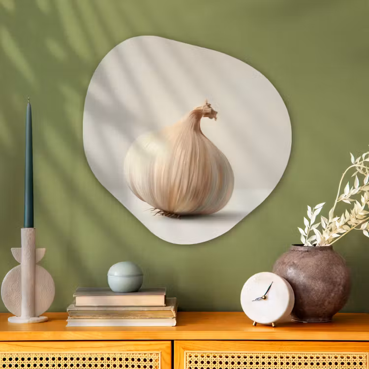 Knoflook - Natuurlijk - Beige Wandcirkel Organisch Plexiglas middel -sfeer2