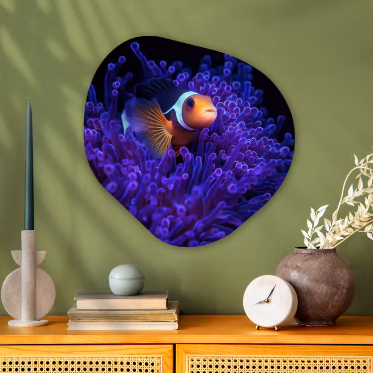 Koraal - Vis - Oranje - Zee Wandcirkel Organisch Plexiglas middel -sfeer2