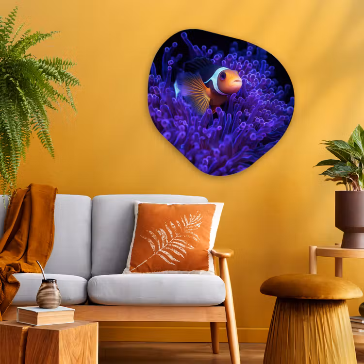 Koraal - Vis - Oranje - Zee Wandcirkel Organisch Plexiglas middel -sfeer4