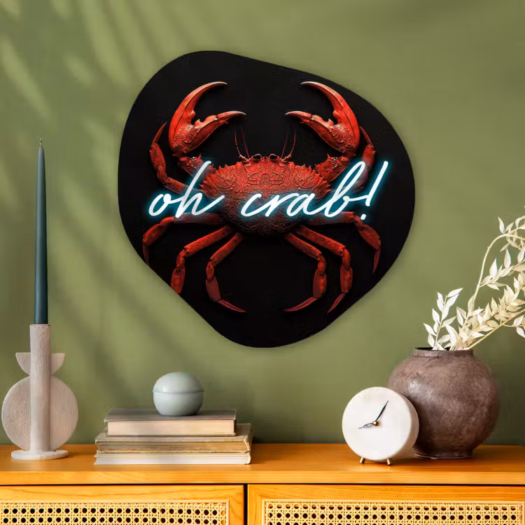 Krab - Rood - Neon - Quote Wandcirkel Organisch Plexiglas middel -sfeer2