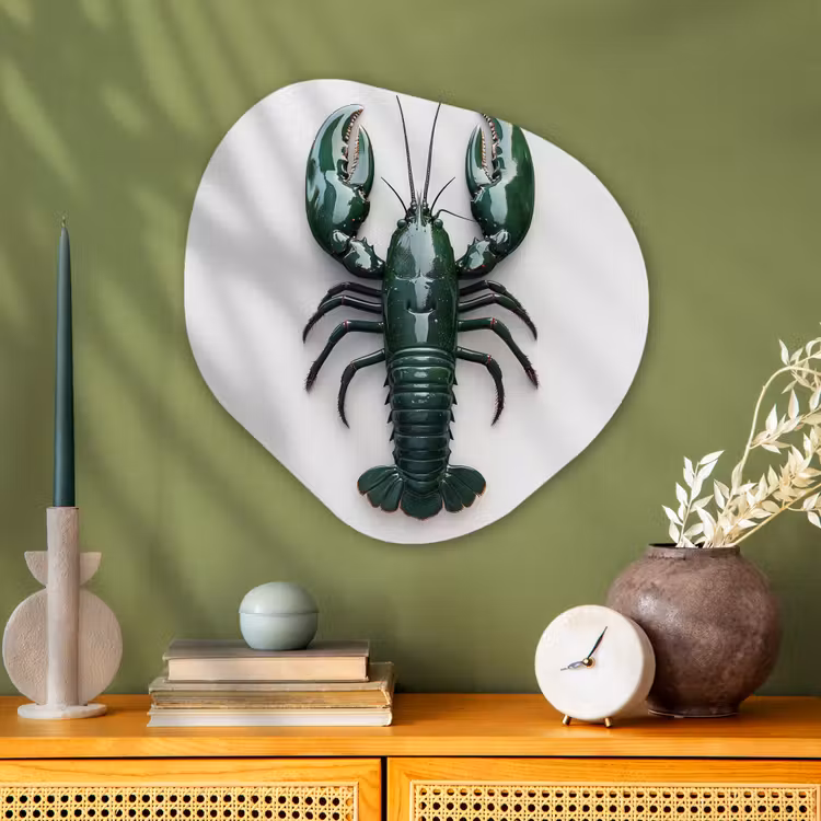 Kreeft - Glossier - Groen - Wit Wandcirkel Organisch Plexiglas middel -sfeer2