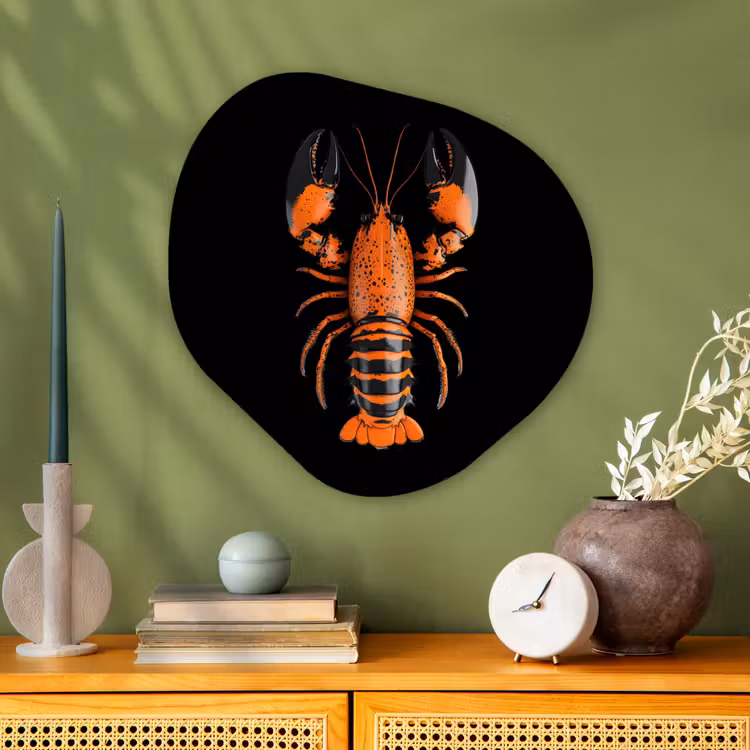 Kreeft - Oranje - Zwart - Modern Wandcirkel Organisch Plexiglas middel -sfeer2