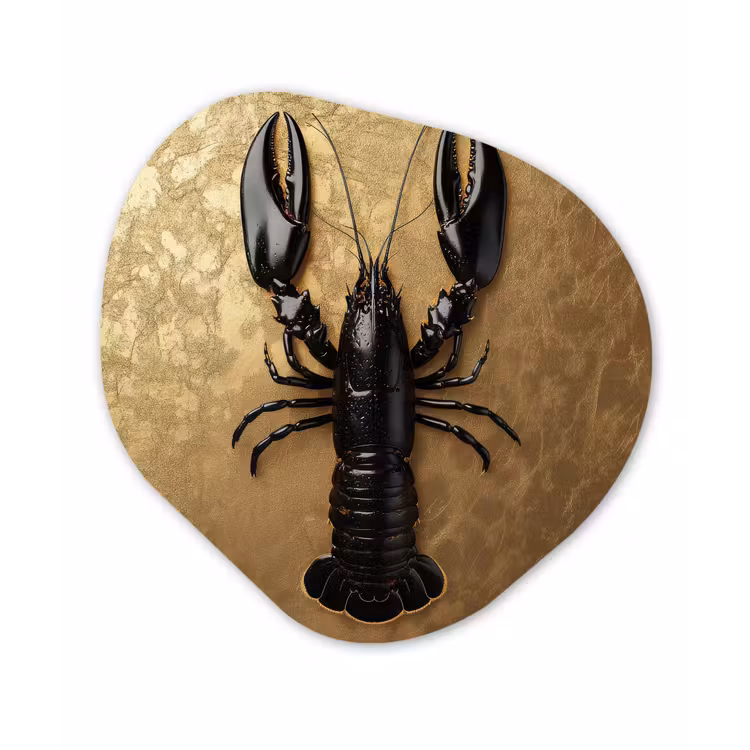 Kreeft - Zwart - Goud - Luxe Wandcirkel Organisch Plexiglas middel -3d
