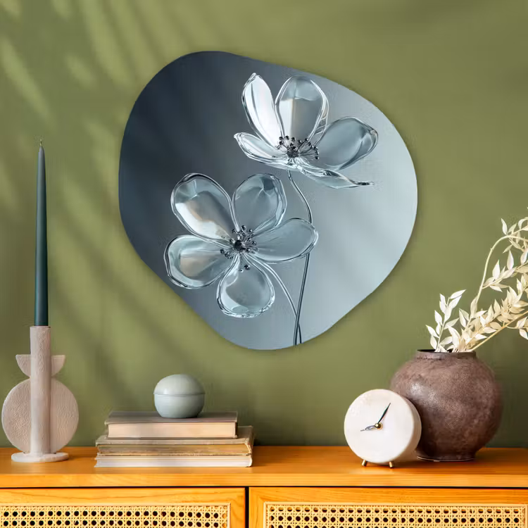 Kristal - Bloemen - Grijs Wandcirkel Organisch Plexiglas middel -sfeer2