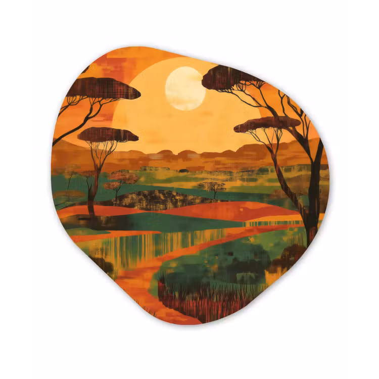 Landschap - Afrikaans - Zon Wandcirkel Organisch Plexiglas middel -3d
