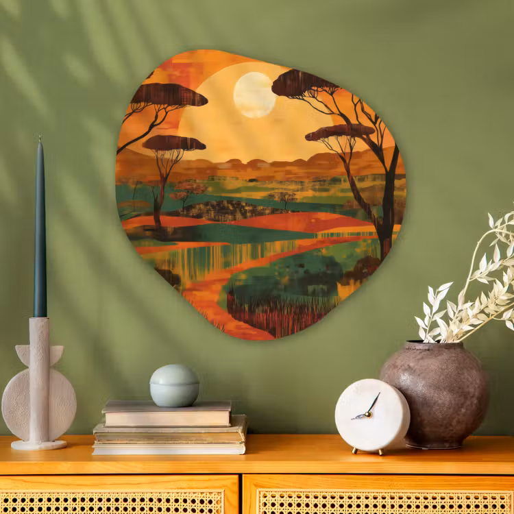 Landschap - Afrikaans - Zon Wandcirkel Organisch Plexiglas middel -sfeer2