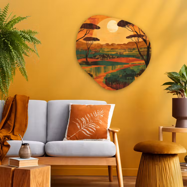 Landschap - Afrikaans - Zon Wandcirkel Organisch Plexiglas middel -sfeer4