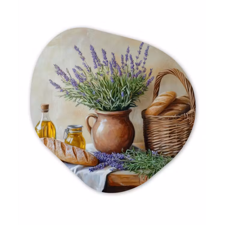 Lavendel - Brood - Stilleven Wandcirkel Organisch Plexiglas middel -3d