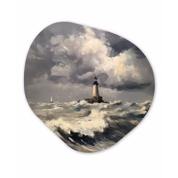 Vuurtoren - Golven - Storm Wandcirkel Organisch Plexiglas middel -3d