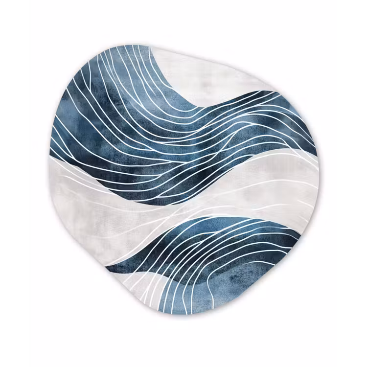 Lijnen - Golven - Abstract - Blauw Wandcirkel Organisch Plexiglas middel -3d