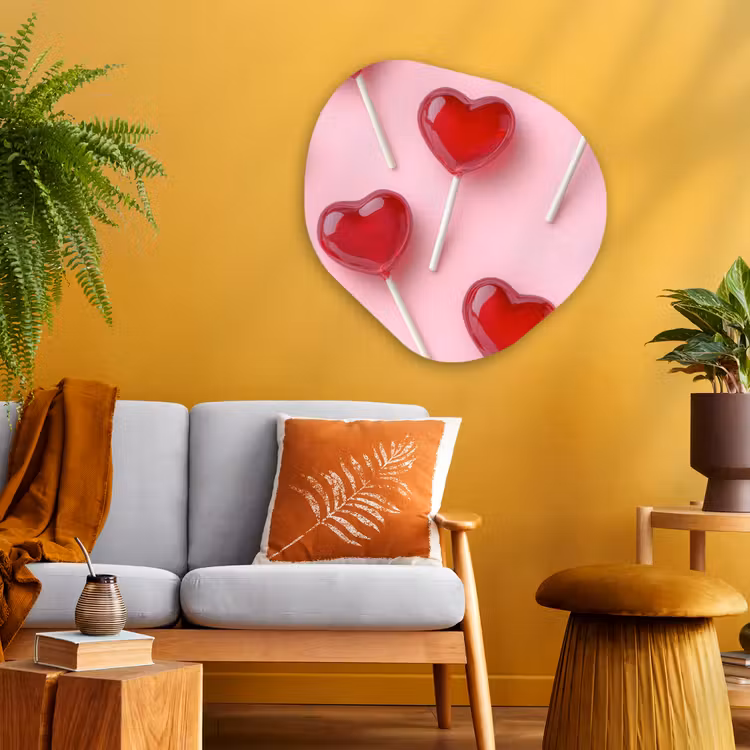 Lollies - Hartjes - Roze Wandcirkel Organisch Plexiglas middel -sfeer4