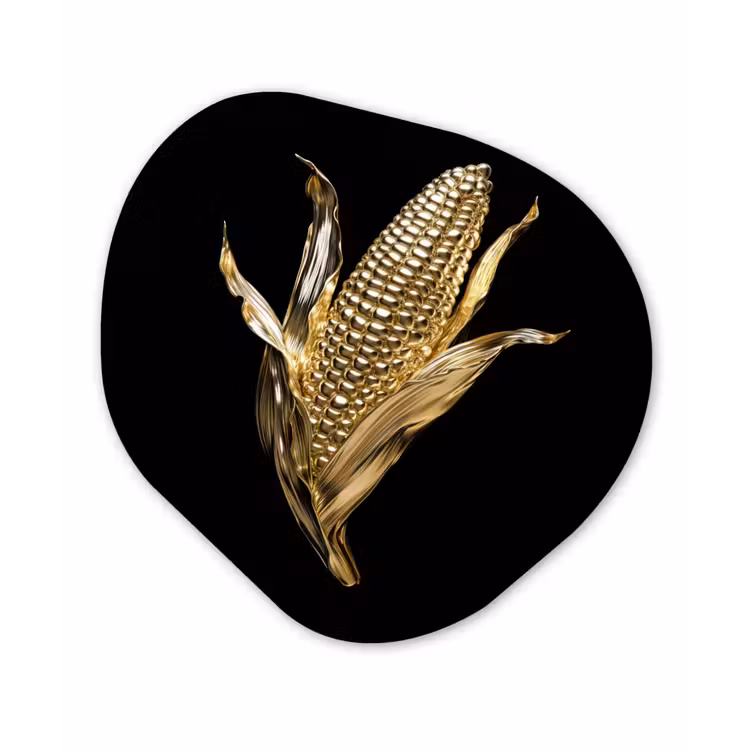 Mais - Eten - Goud - Zwart Wandcirkel Organisch Plexiglas middel -3d